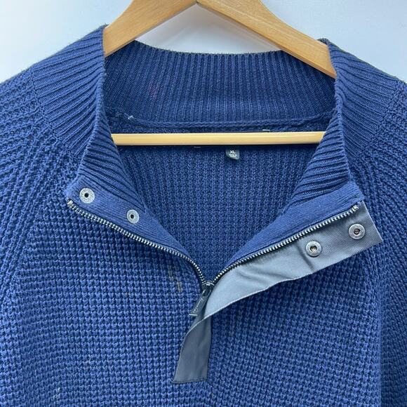 KENNETH COLE NEW YORK WAFFLE KNIT ELBOW PATCH MENS SWEATER SIZE XL NAVY BLUE - Picture 5 of 14